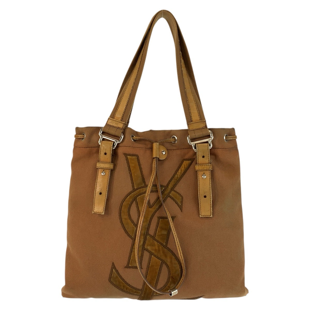 22952
YVES SAINT LAURENT Yves Saint Laurent Vintage YSL Cahara Brown Silver Hardware Canvas Tote Bag Handbag Ladies AB16