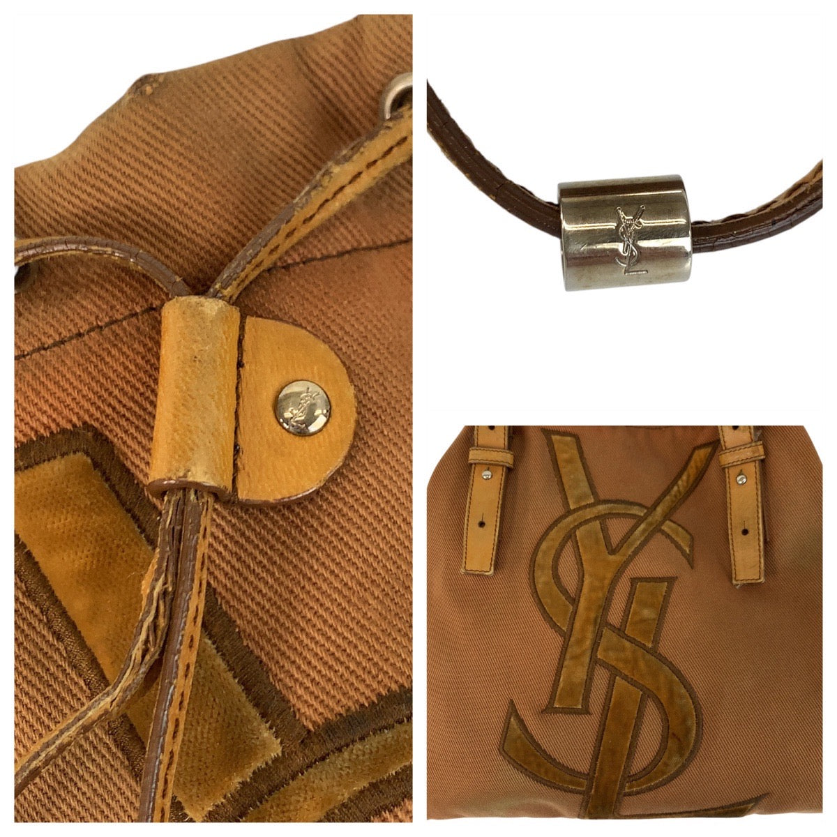 22952
YVES SAINT LAURENT Yves Saint Laurent Vintage YSL Cahara Brown Silver Hardware Canvas Tote Bag Handbag Ladies AB16