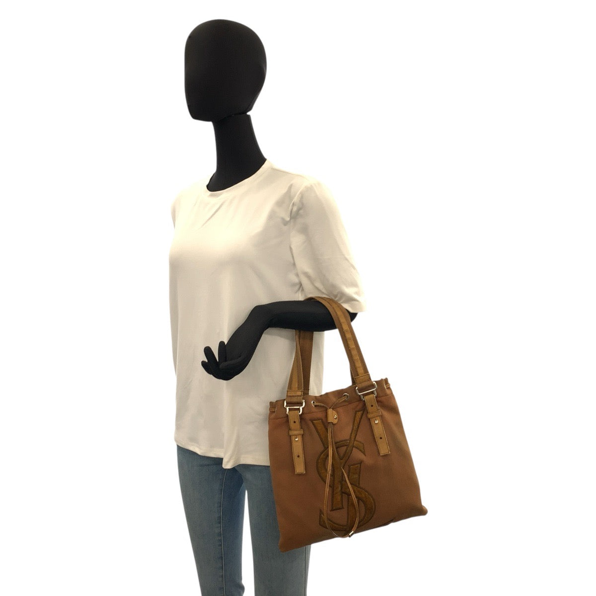 22952
YVES SAINT LAURENT Yves Saint Laurent Vintage YSL Cahara Brown Silver Hardware Canvas Tote Bag Handbag Ladies AB16