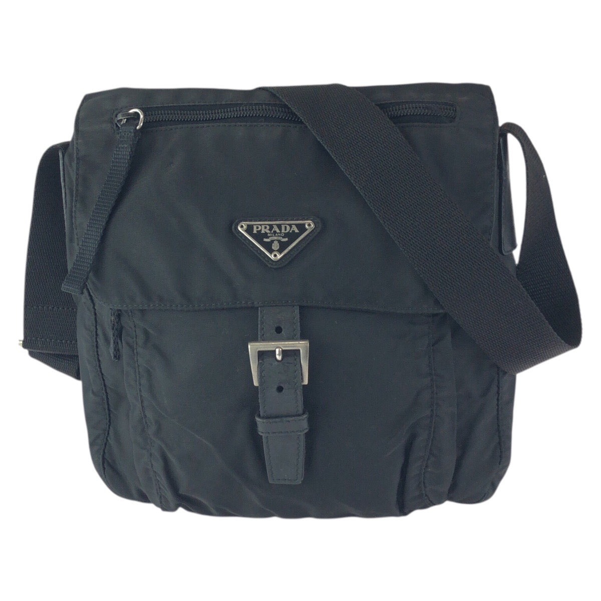 22954
PRADA プラダ テスート 三角ロゴプレート ブラック 黒 シルバー金具 ナイロン / レザー ショルダーバッグ メッセンジャーバッグ レディース ABP32
