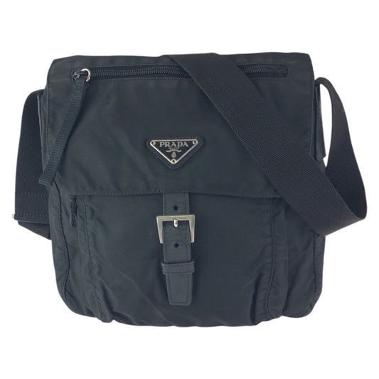 22954
PRADA プラダ テスート 三角ロゴプレート ブラック 黒 シルバー金具 ナイロン / レザー ショルダーバッグ メッセンジャーバッグ レディース ABP32