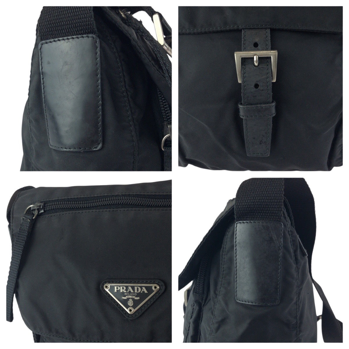 22954
PRADA プラダ テスート 三角ロゴプレート ブラック 黒 シルバー金具 ナイロン / レザー ショルダーバッグ メッセンジャーバッグ レディース ABP32
