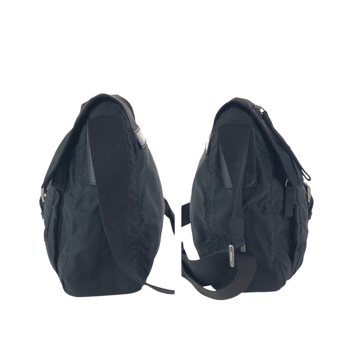 22954
PRADA プラダ テスート 三角ロゴプレート ブラック 黒 シルバー金具 ナイロン / レザー ショルダーバッグ メッセンジャーバッグ レディース ABP32