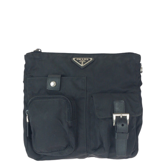 22959
PRADA プラダ テスート 三角ロゴプレート ブラック 黒 シルバー金具 ナイロン / レザー ボディバッグ ウエストバッグ バムバッグ レディース ABP35
