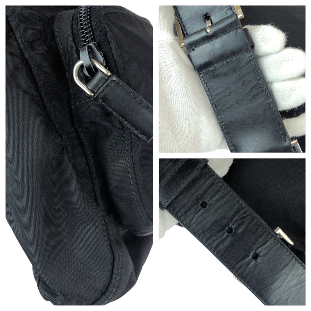 22959
PRADA プラダ テスート 三角ロゴプレート ブラック 黒 シルバー金具 ナイロン / レザー ボディバッグ ウエストバッグ バムバッグ レディース ABP35