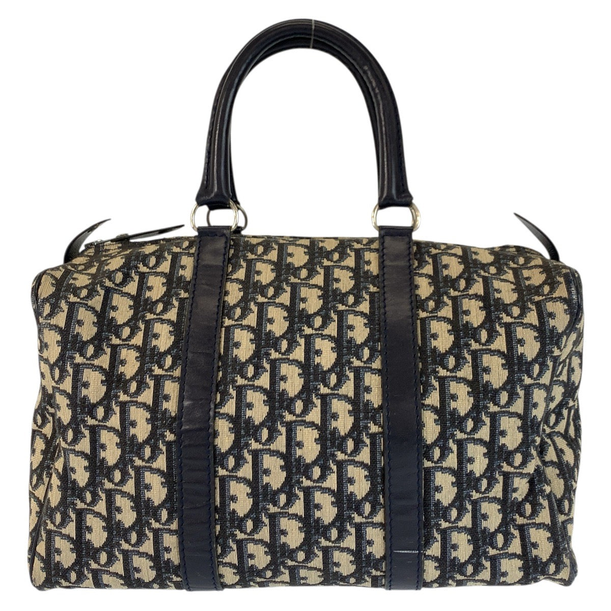 22962
Christian Dior Vintage Trotter Navy Silver Hardware Canvas / Leather Handbag Mini Boston Bag Ladies ABP44