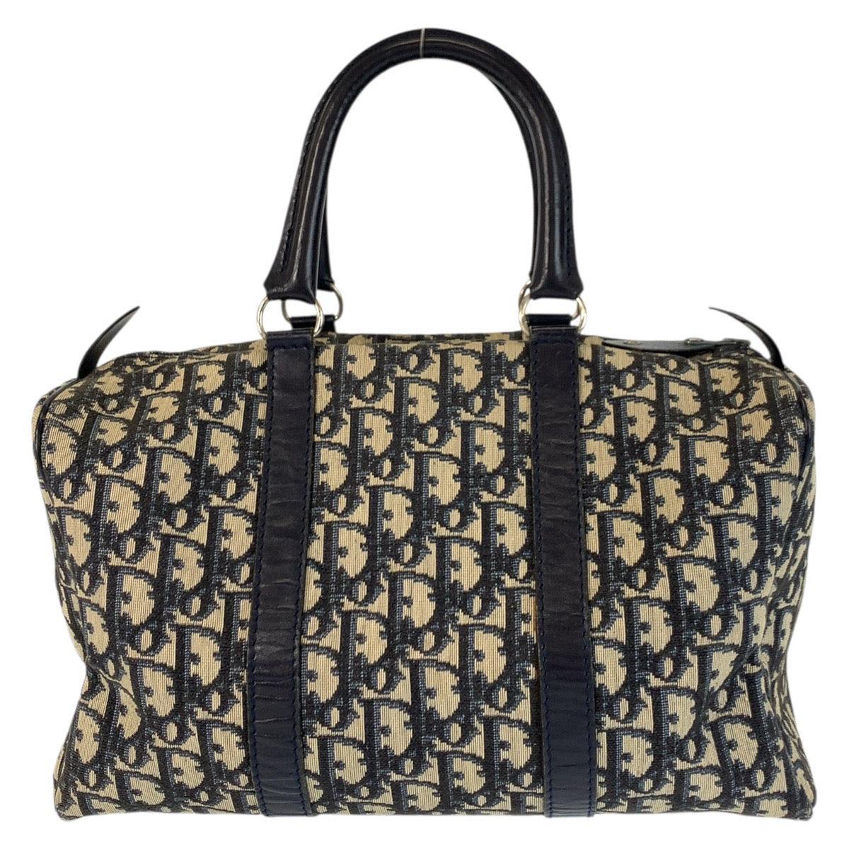 22962
Christian Dior Vintage Trotter Navy Silver Hardware Canvas / Leather Handbag Mini Boston Bag Ladies ABP44