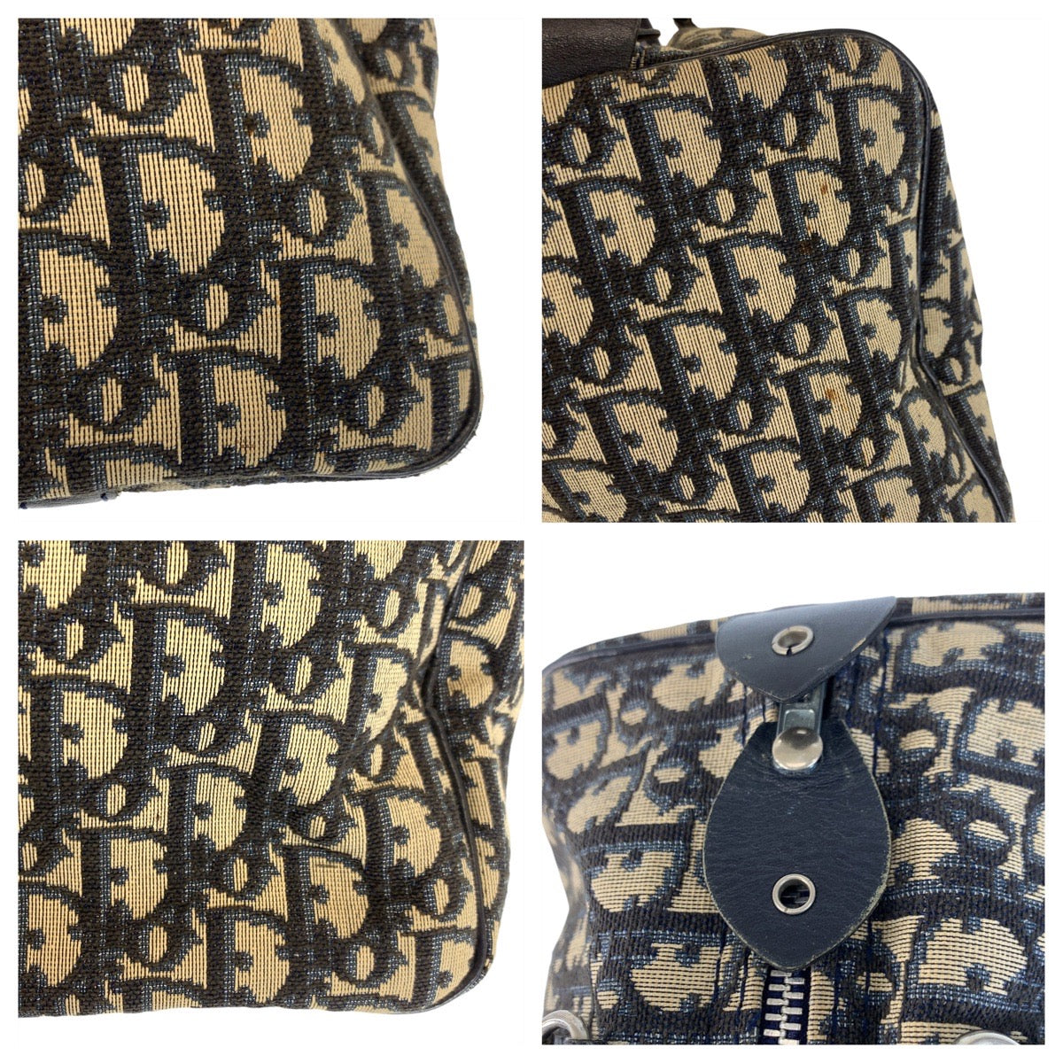 22962
Christian Dior Vintage Trotter Navy Silver Hardware Canvas / Leather Handbag Mini Boston Bag Ladies ABP44