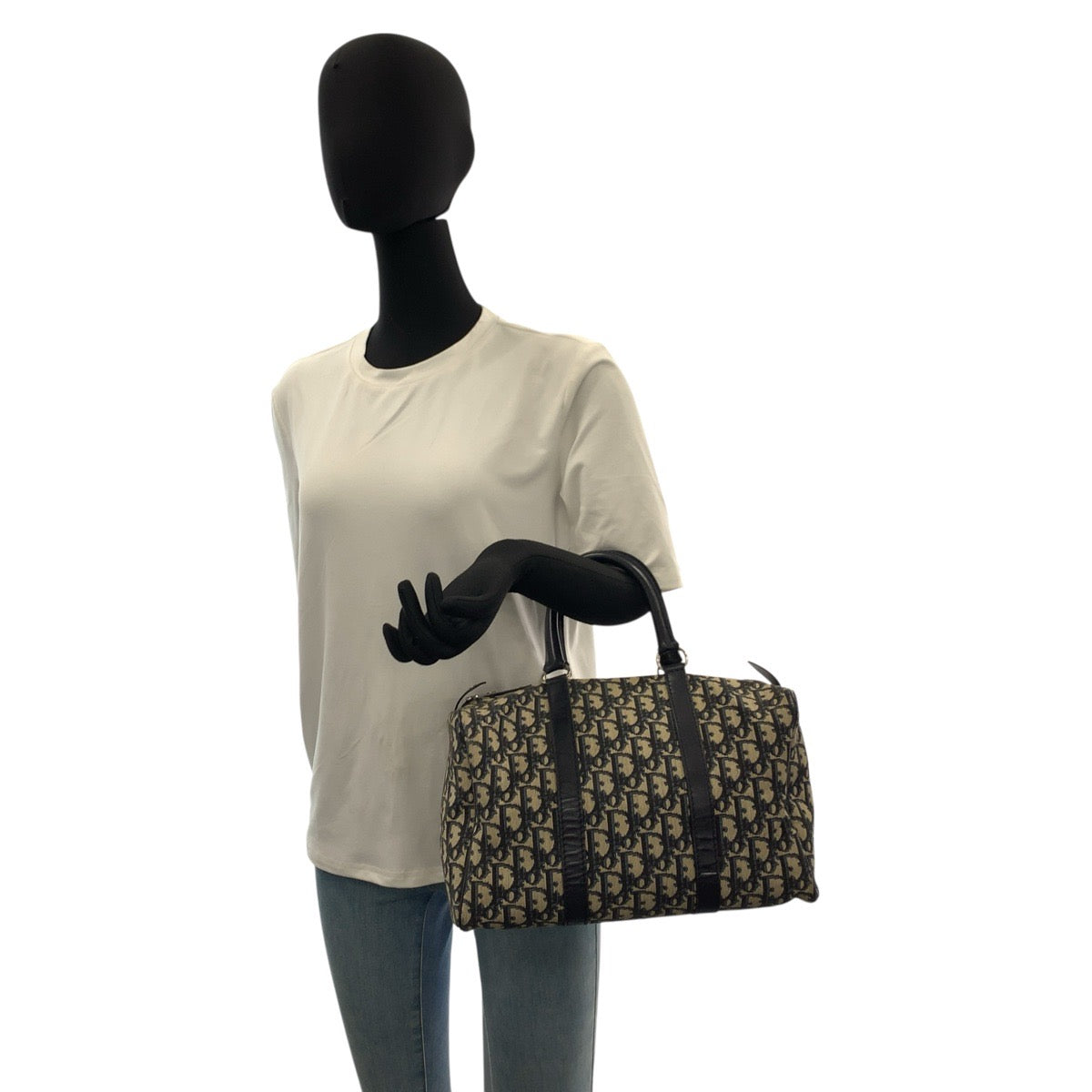 22962
Christian Dior Vintage Trotter Navy Silver Hardware Canvas / Leather Handbag Mini Boston Bag Ladies ABP44