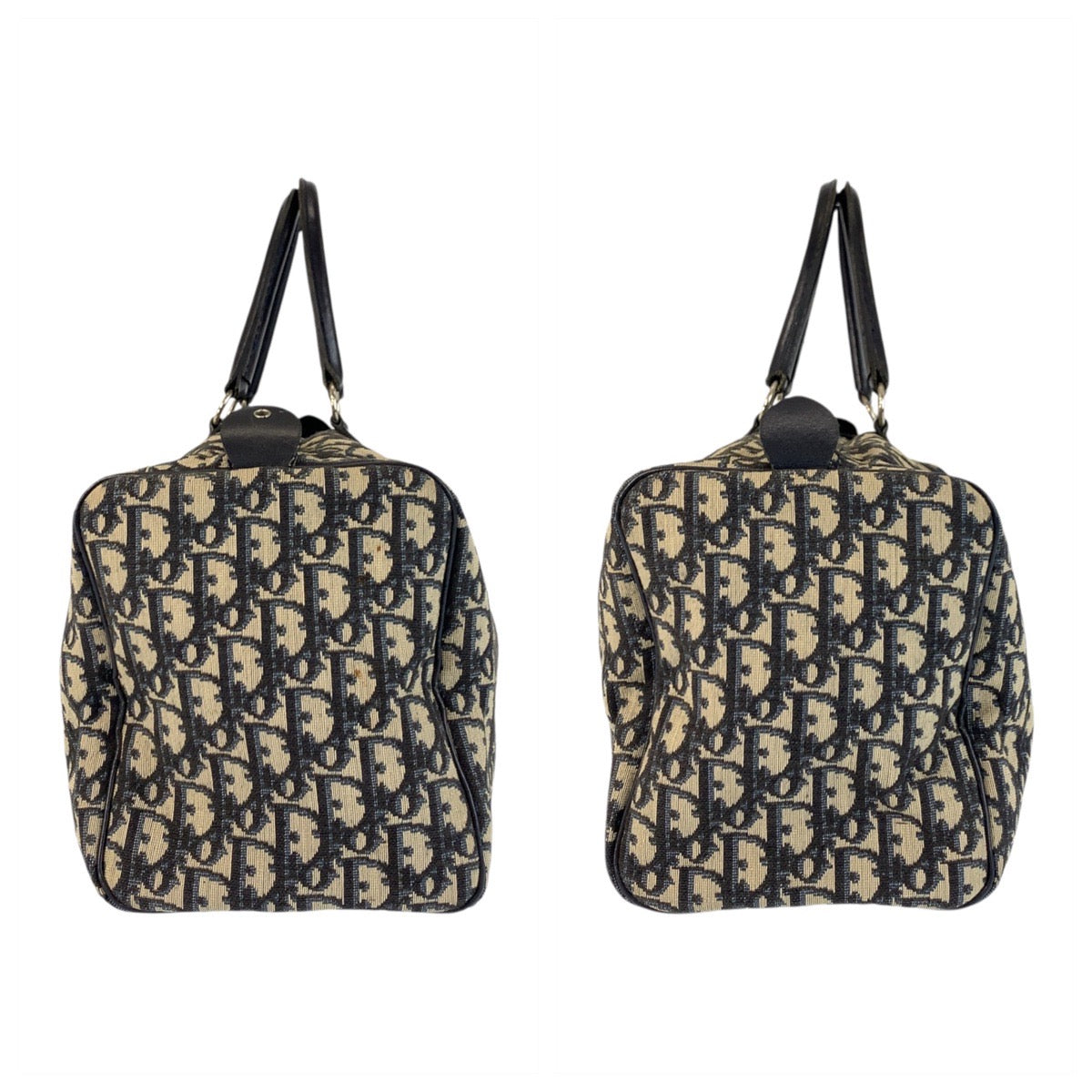 22962
Christian Dior Vintage Trotter Navy Silver Hardware Canvas / Leather Handbag Mini Boston Bag Ladies ABP44