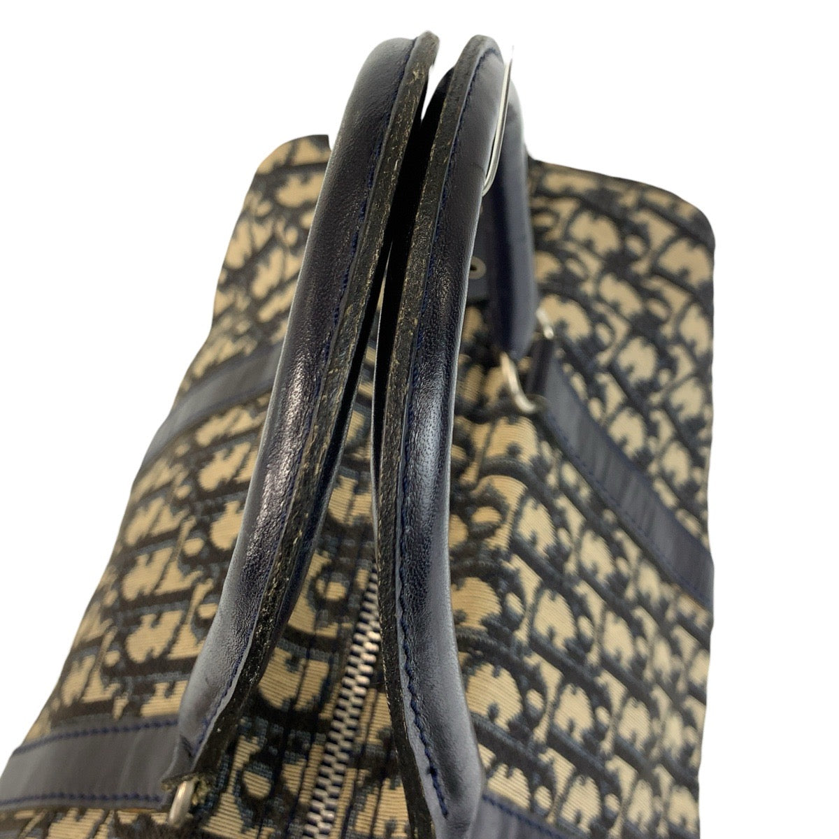 22962
Christian Dior Vintage Trotter Navy Silver Hardware Canvas / Leather Handbag Mini Boston Bag Ladies ABP44
