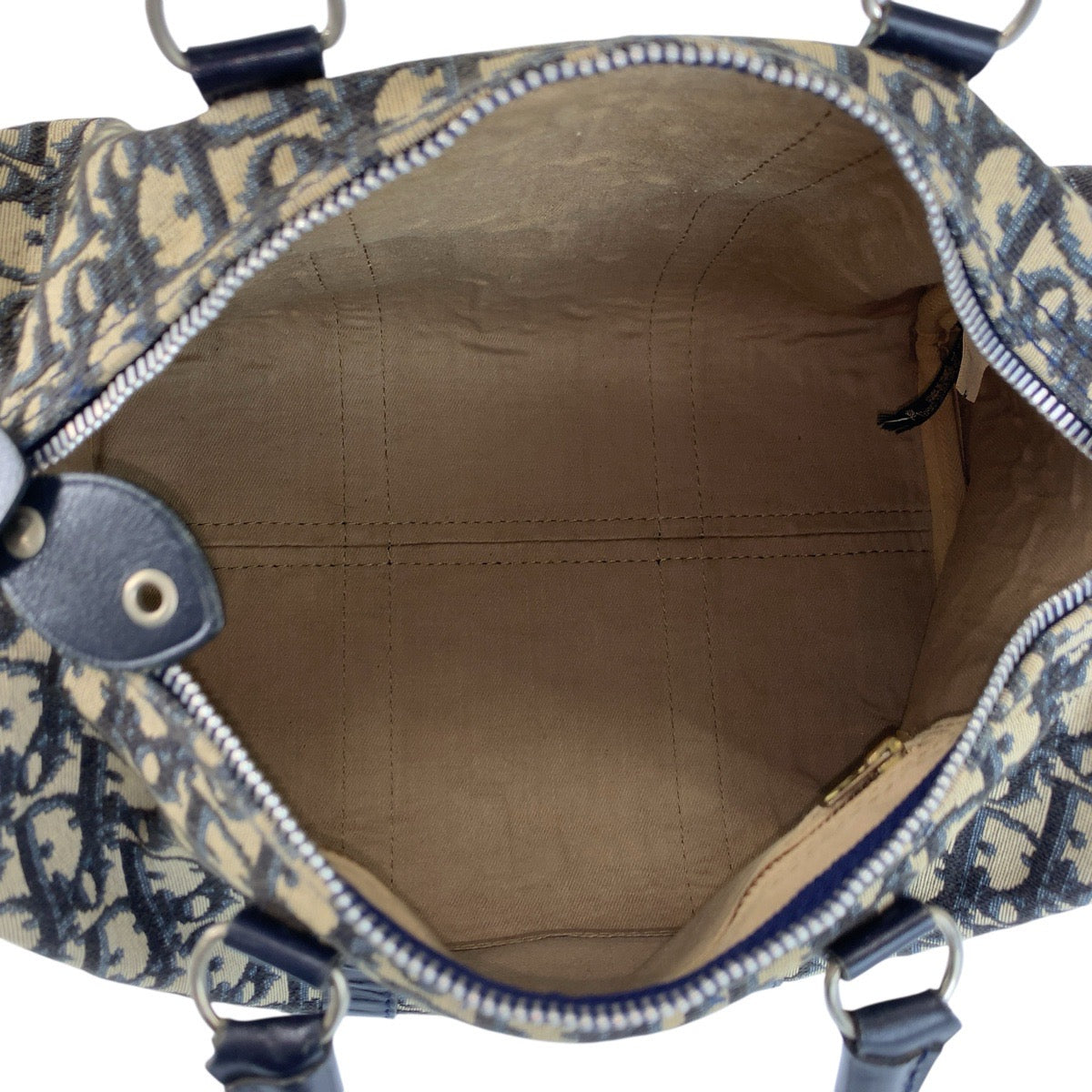 22962
Christian Dior Vintage Trotter Navy Silver Hardware Canvas / Leather Handbag Mini Boston Bag Ladies ABP44