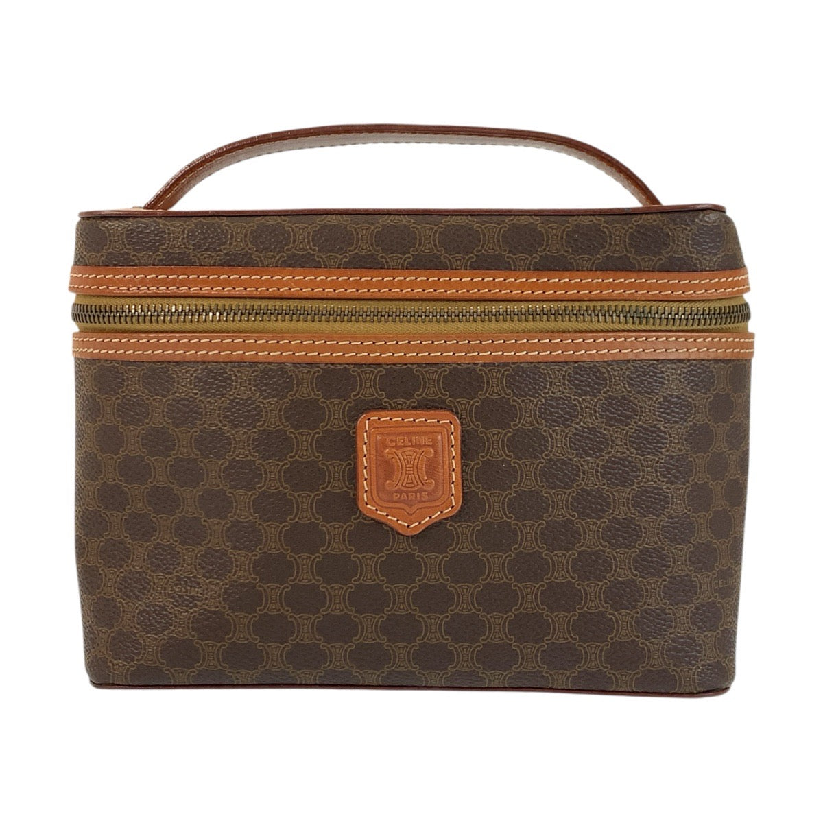 22963
CELINE セリーヌ マカダム ブラウン ゴールド金具 PVC / レザー MC96 ハンドバッグ バニティバッグ レディース ABP21