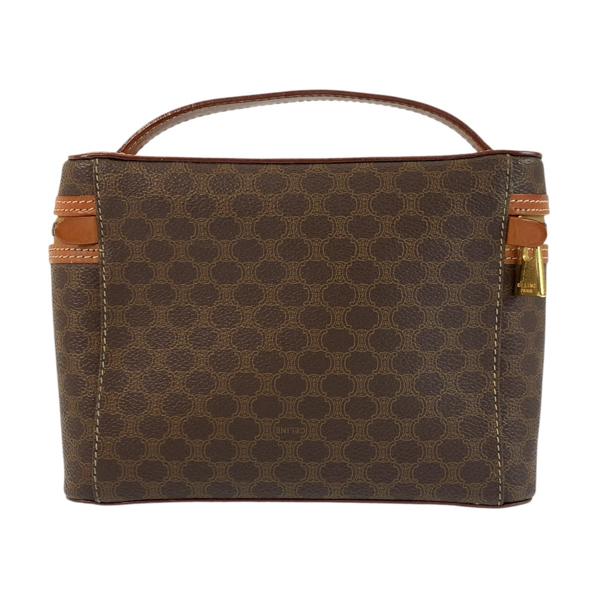 22963
CELINE セリーヌ マカダム ブラウン ゴールド金具 PVC / レザー MC96 ハンドバッグ バニティバッグ レディース ABP21