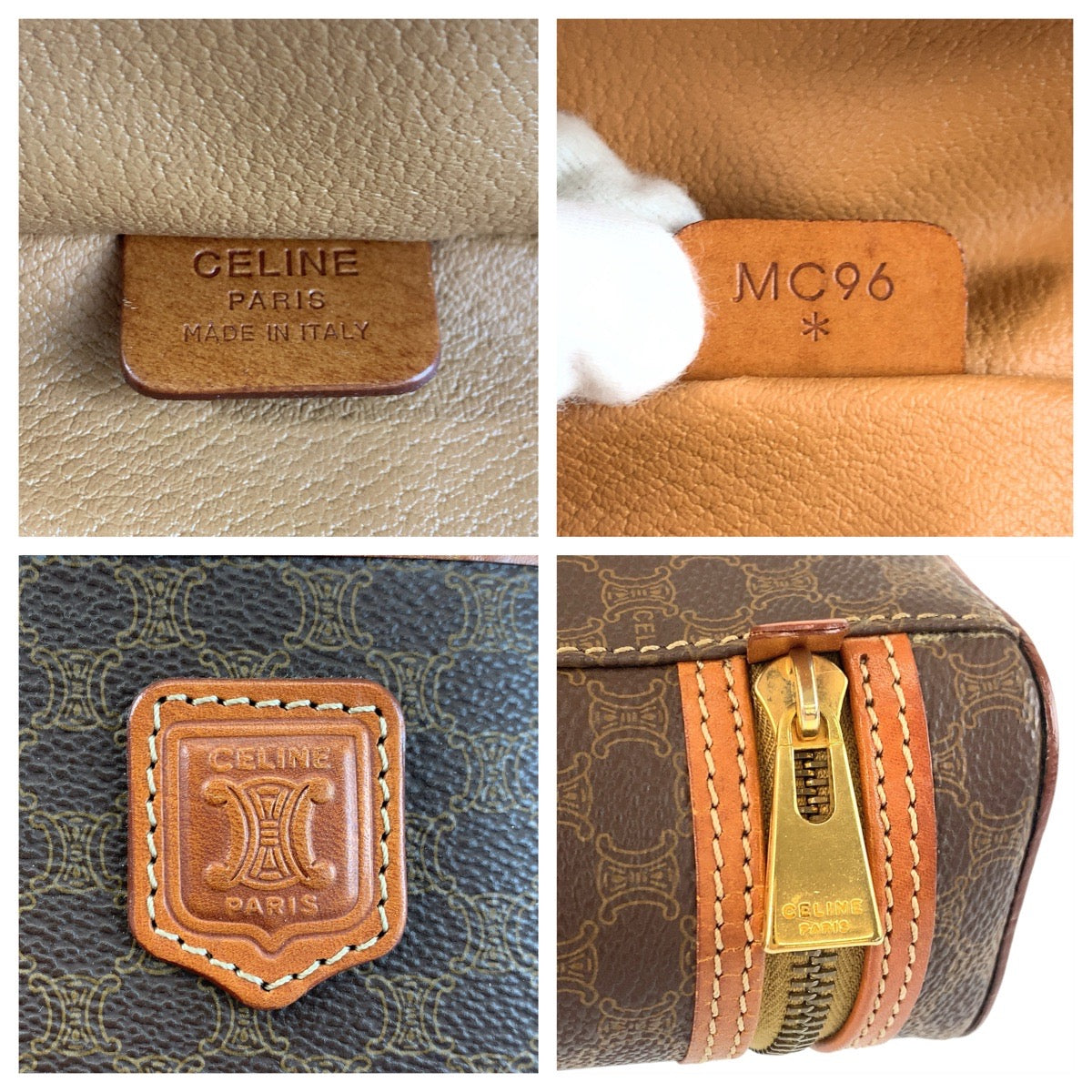 22963
CELINE セリーヌ マカダム ブラウン ゴールド金具 PVC / レザー MC96 ハンドバッグ バニティバッグ レディース ABP21