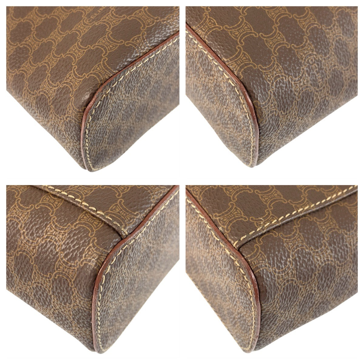 22963
CELINE セリーヌ マカダム ブラウン ゴールド金具 PVC / レザー MC96 ハンドバッグ バニティバッグ レディース ABP21