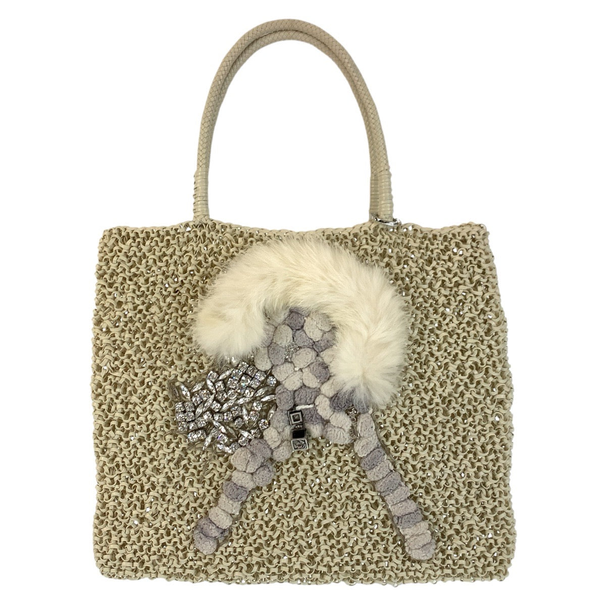 22966
ANTEPRIMA ANIMALE Cat Beige Silver Hardware PVC Tote Bag Handbag Ladies ABP16