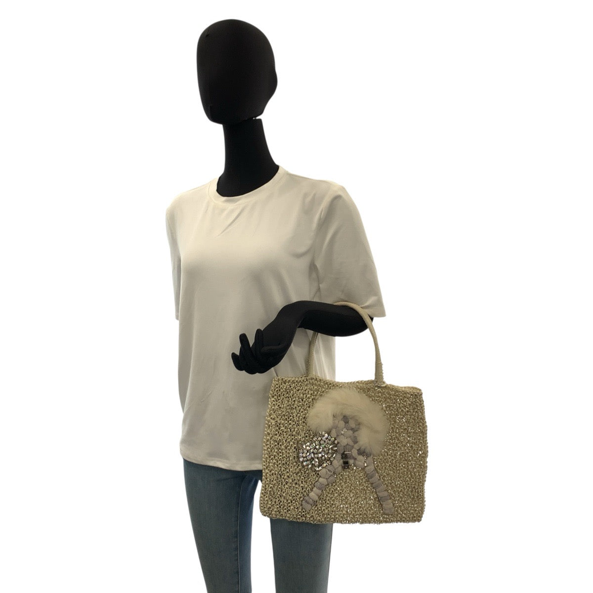 22966
ANTEPRIMA ANIMALE Cat Beige Silver Hardware PVC Tote Bag Handbag Ladies ABP16