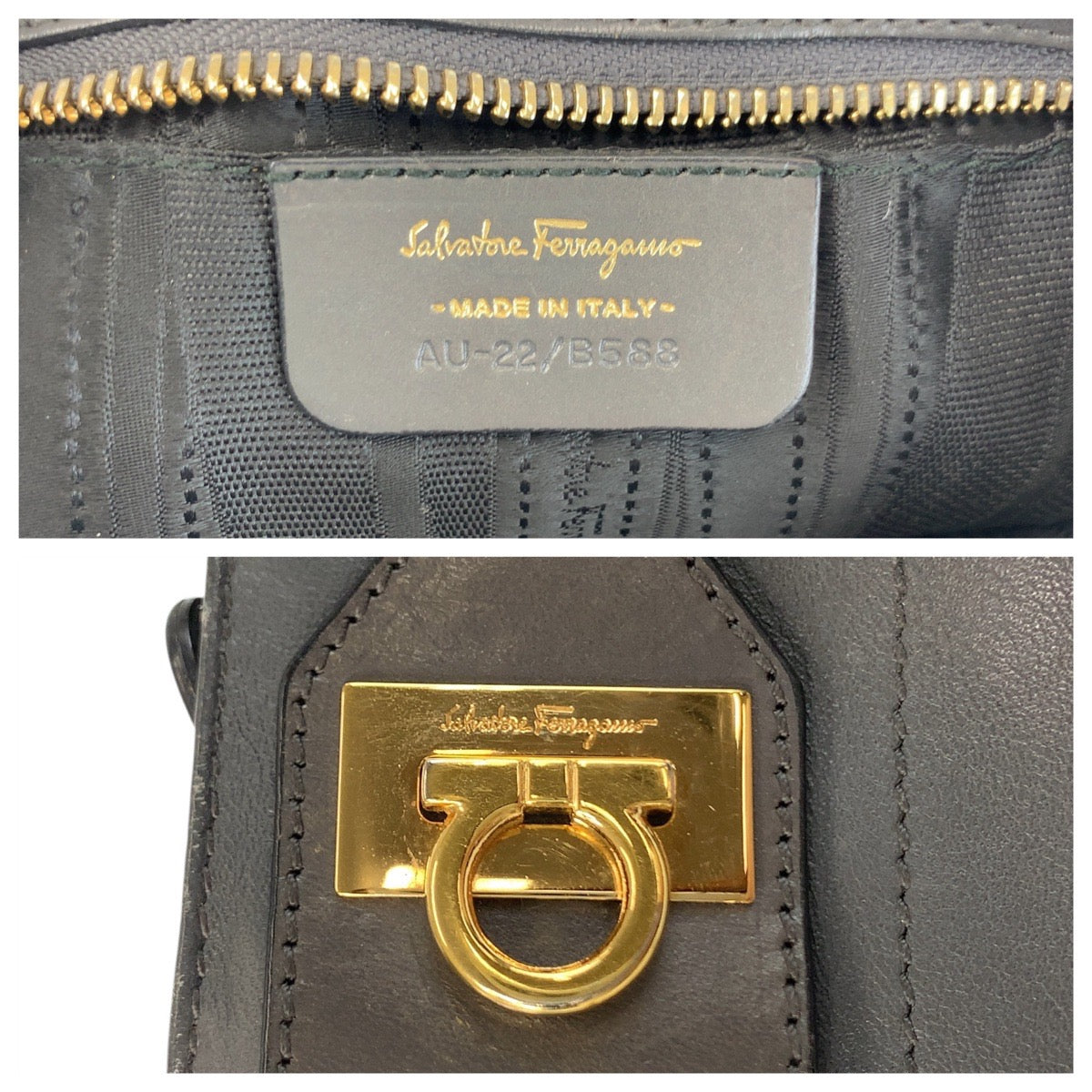 22971
Salvatore Ferragamo Gancini Grey Gold Hardware Leather AU-22/B588 Chain Shoulder Bag Pochette Ladies ABP21