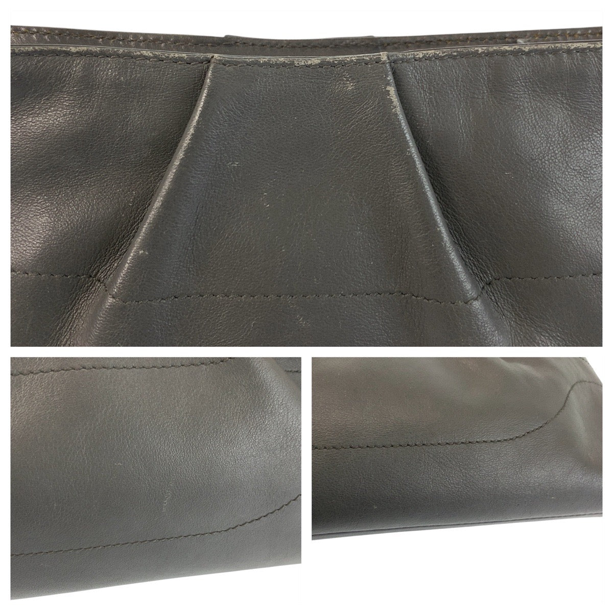 22971
Salvatore Ferragamo Gancini Grey Gold Hardware Leather AU-22/B588 Chain Shoulder Bag Pochette Ladies ABP21