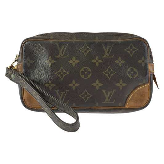 22976
LOUIS VUITTON ルイヴィトン モノグラム マルリードラゴンヌPM ブラウン ゴールド金具 PVC / レザー M51827 クラッチバッグ セカンドバッグ メンズ AB21