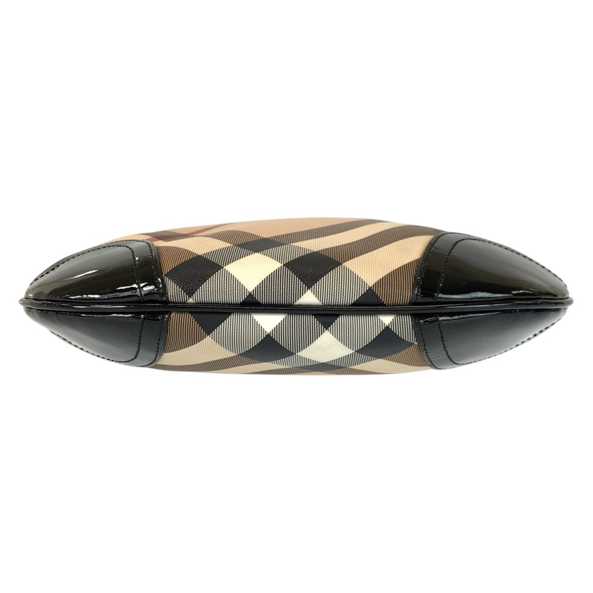 22981
BURBERRY バーバリー チェック柄 ベージュ ブラック ガンメタ金具 PVC / パテントレザー ショルダーバッグ メッセンジャーバッグ レディース AB21
