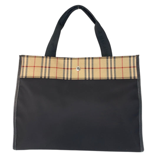 22982
BURBERRY バーバリー チェック柄 ブラック ベージュ シルバー金具 ナイロン トートバッグ ハンドバッグ レディース ABP21