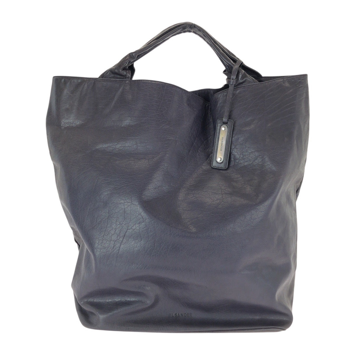 22985
JIL SANDER ジルサンダー ネイビー シルバー金具 レザー トートバッグ ハンドバッグ 男女兼用 メンズ ABP42
