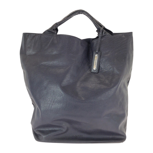 22985
JIL SANDER ジルサンダー ネイビー シルバー金具 レザー トートバッグ ハンドバッグ 男女兼用 メンズ ABP42