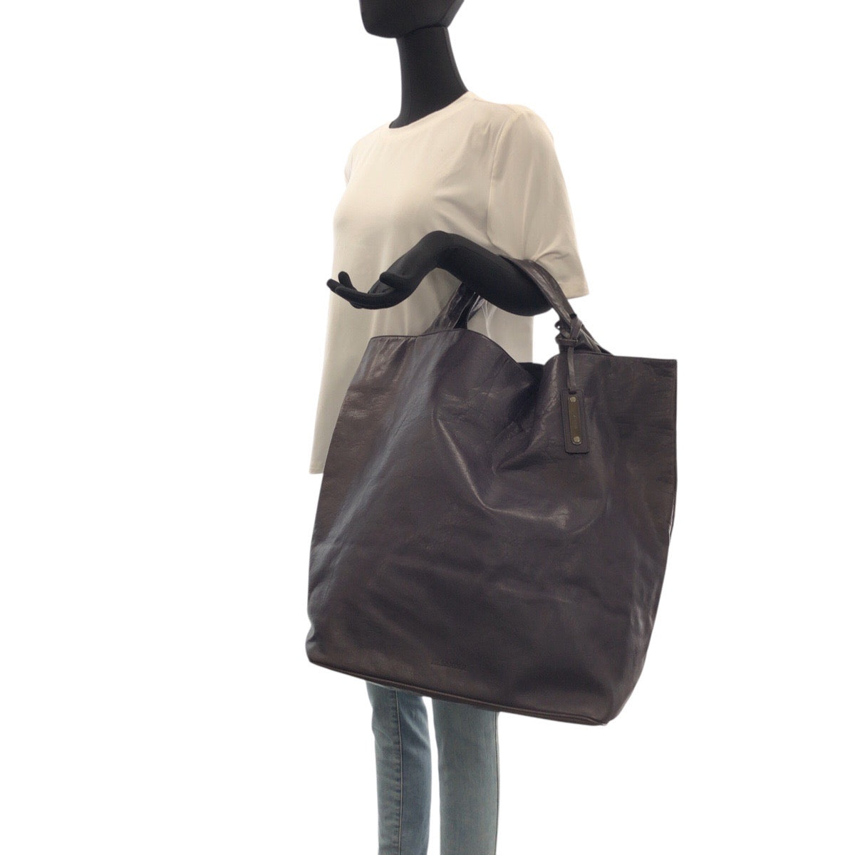 22985
JIL SANDER ジルサンダー ネイビー シルバー金具 レザー トートバッグ ハンドバッグ 男女兼用 メンズ ABP42