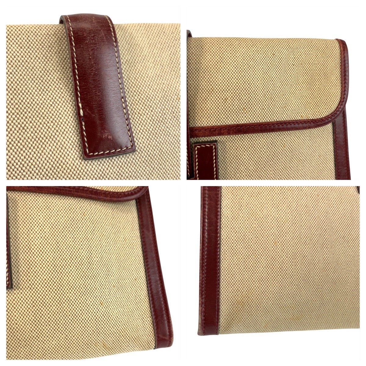 22993
HERMES H logo Jige PM Beige Rouge H Toile H / Leather Clutch Bag Pouch Ladies AB35