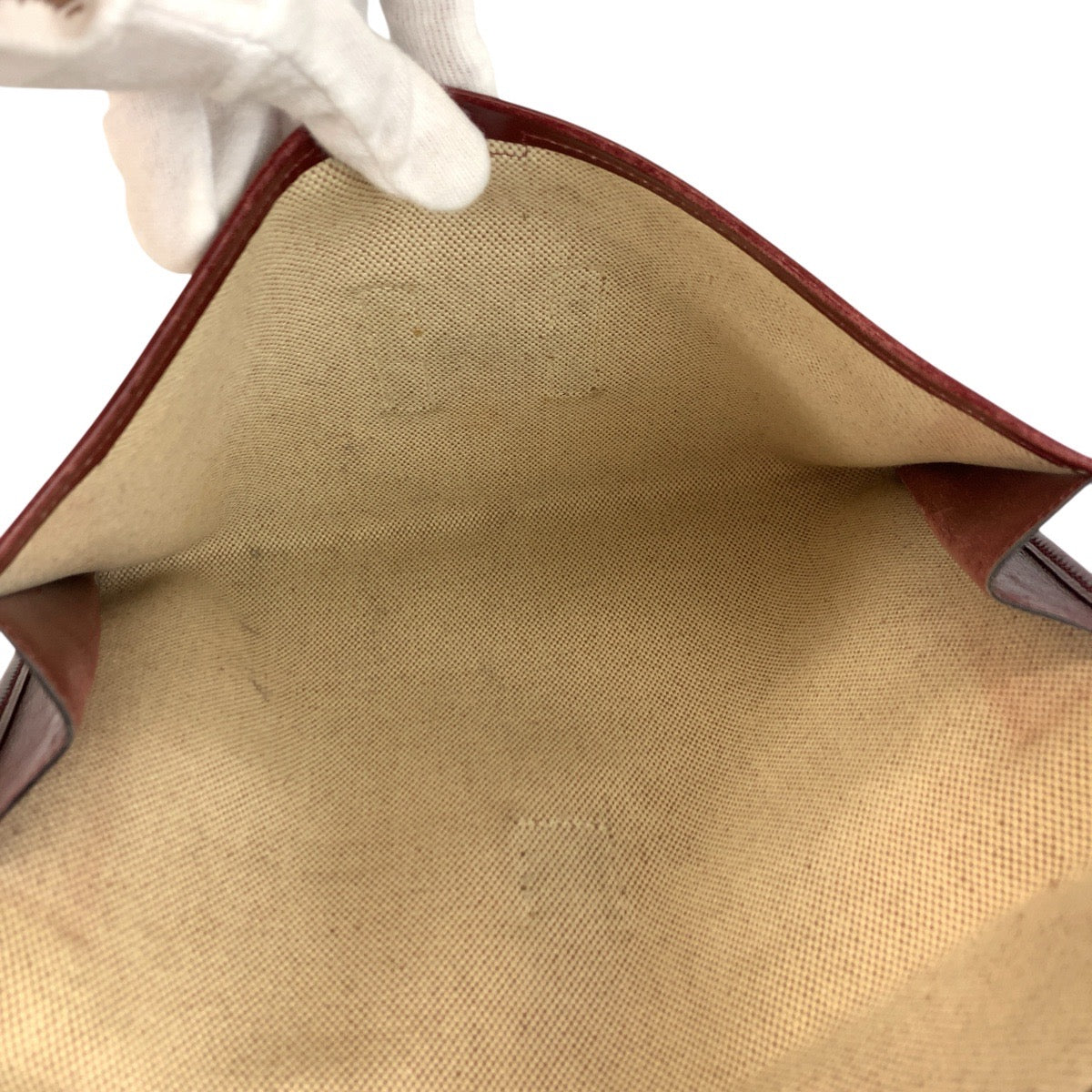 22993
HERMES H logo Jige PM Beige Rouge H Toile H / Leather Clutch Bag Pouch Ladies AB35