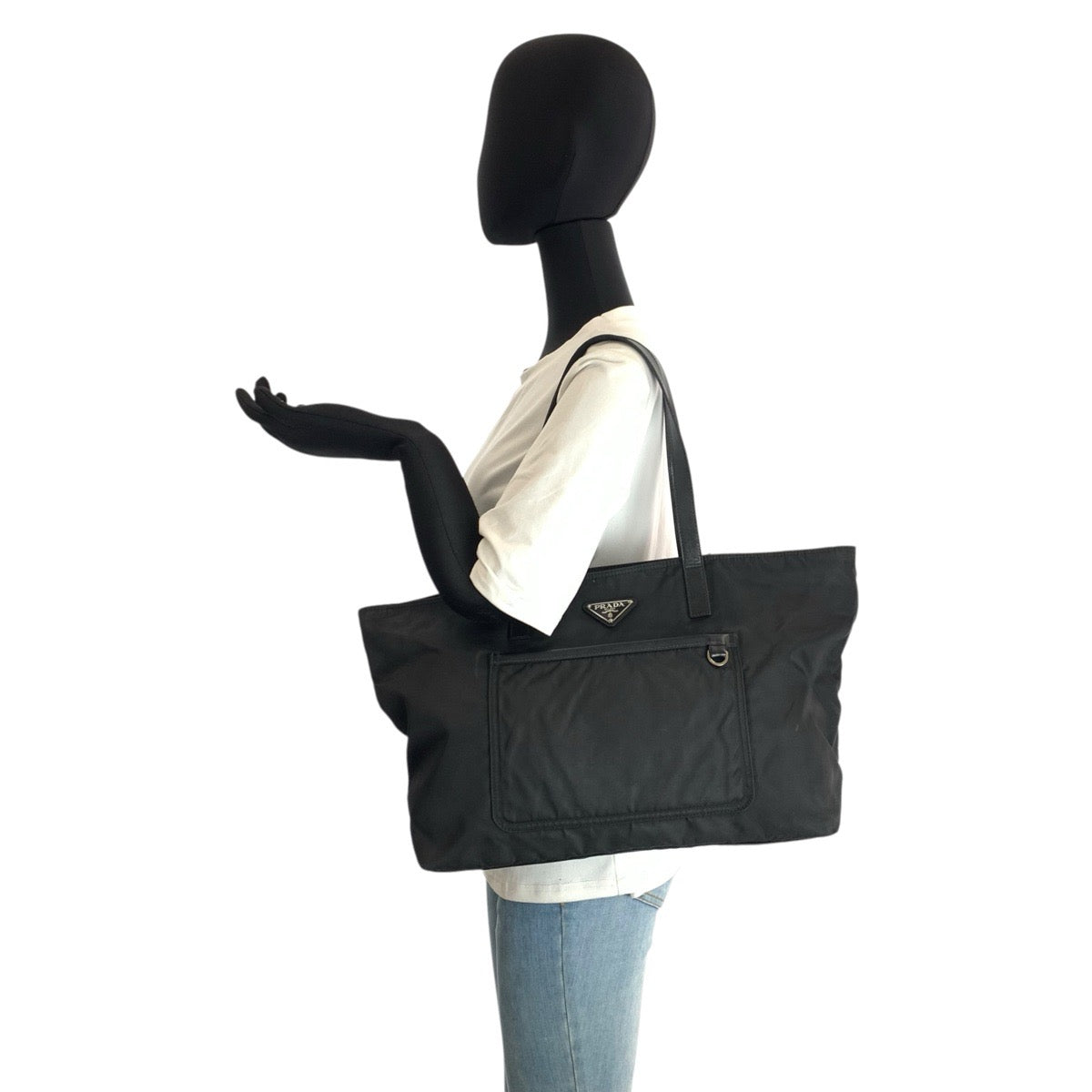 23001
PRADA プラダ テスート 三角ロゴプレート ブラック 黒 シルバー金具 ナイロン / レザー トートバッグ ショルダーバッグ レディース ABP35