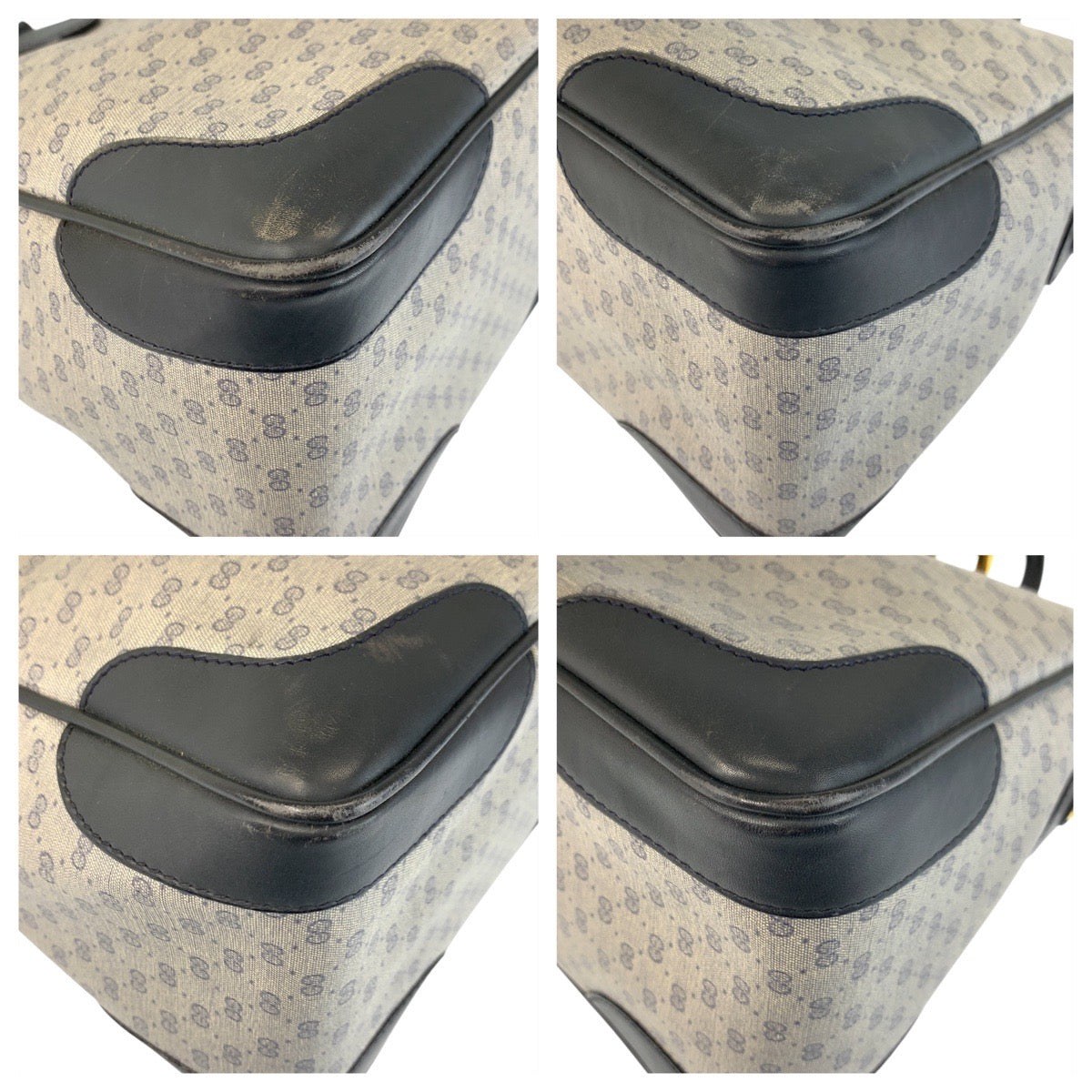 23003
GUCCI グッチ ヴィンテージ マイクロGG グレー ネイビー ゴールド金具 PVC / レザー 002 122 0033 ハンドバッグ ボストンバッグ レディース AB28