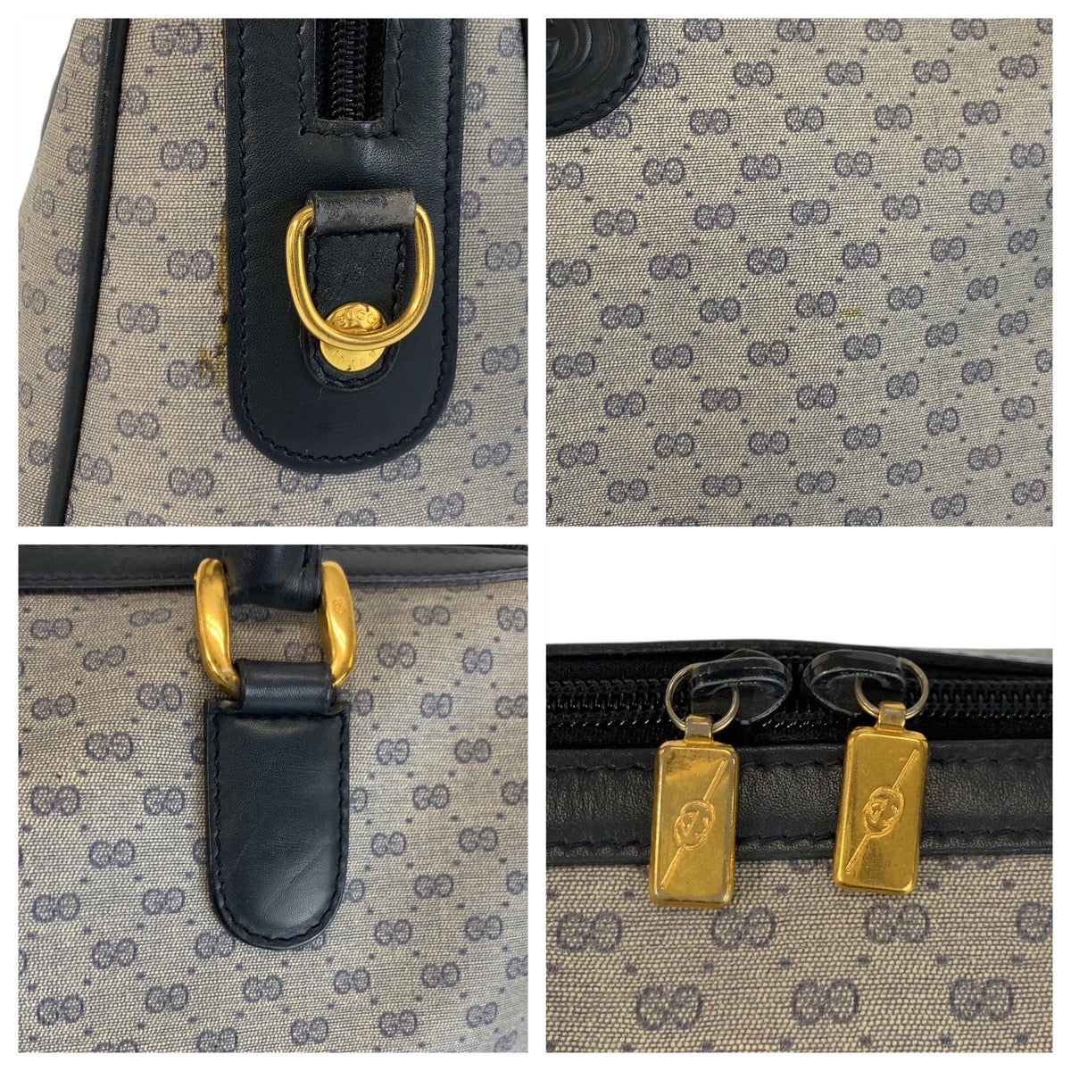 23003
GUCCI グッチ ヴィンテージ マイクロGG グレー ネイビー ゴールド金具 PVC / レザー 002 122 0033 ハンドバッグ ボストンバッグ レディース AB28