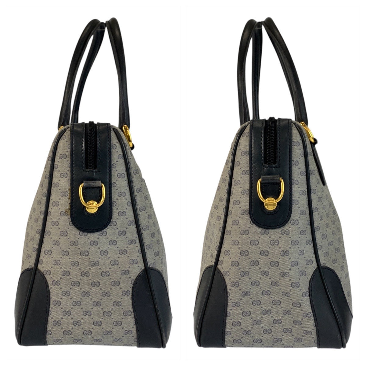 23003
GUCCI グッチ ヴィンテージ マイクロGG グレー ネイビー ゴールド金具 PVC / レザー 002 122 0033 ハンドバッグ ボストンバッグ レディース AB28