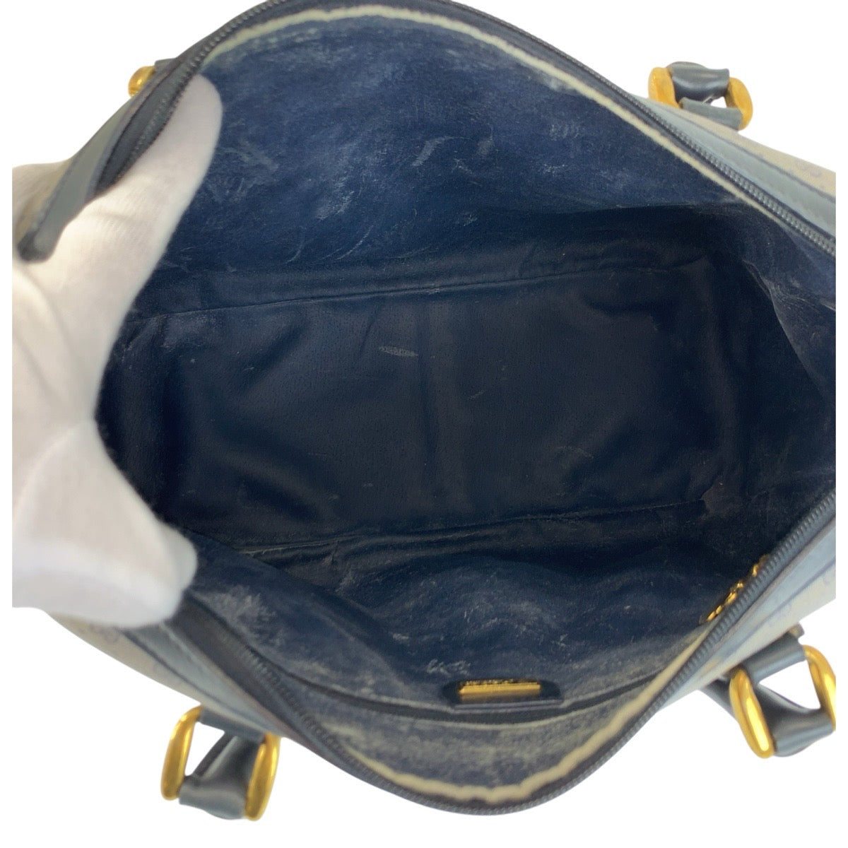 23003
GUCCI グッチ ヴィンテージ マイクロGG グレー ネイビー ゴールド金具 PVC / レザー 002 122 0033 ハンドバッグ ボストンバッグ レディース AB28