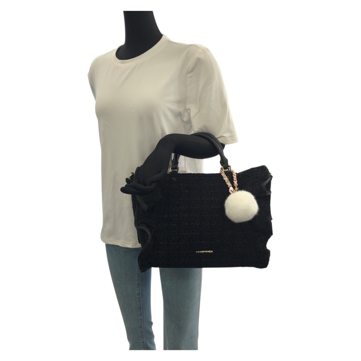 23006
Samantha Vega サマンサベガ ツイードフリル 2way ブラック 黒 ゴールド金具 ポリエステル 2420175213 ショルダーバッグ トートバッグ レディース SA8