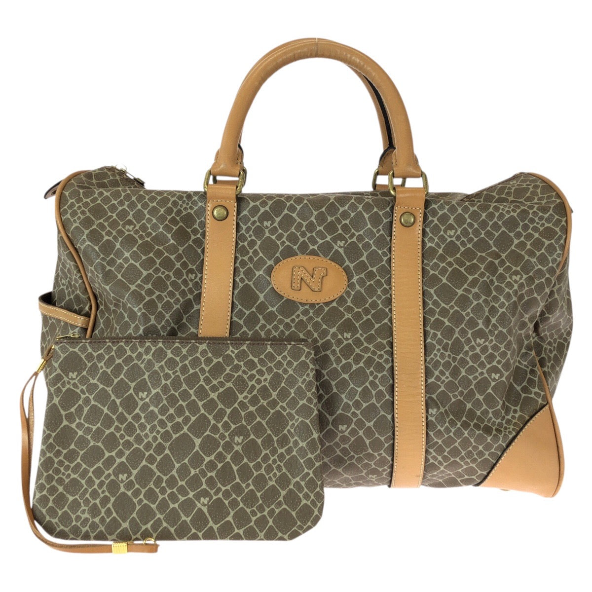 23007
NINA RICCI ニナリッチ ブラウン ゴールド金具 PVC / レザー ボストンバッグ ハンドバッグ レディース AB5