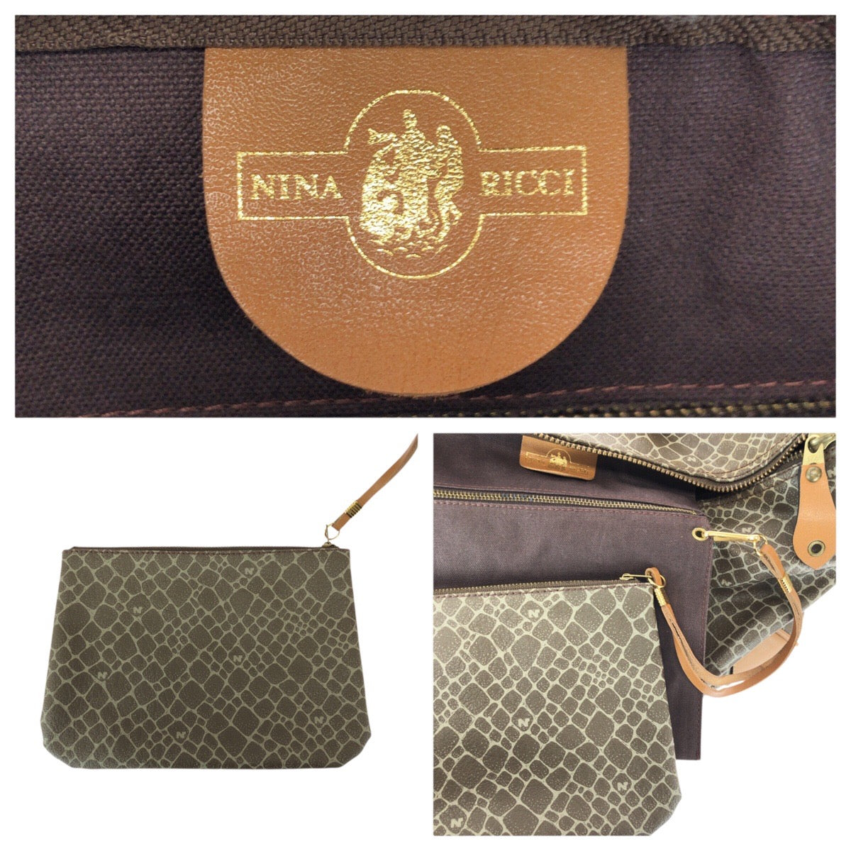 23007
NINA RICCI ニナリッチ ブラウン ゴールド金具 PVC / レザー ボストンバッグ ハンドバッグ レディース AB5