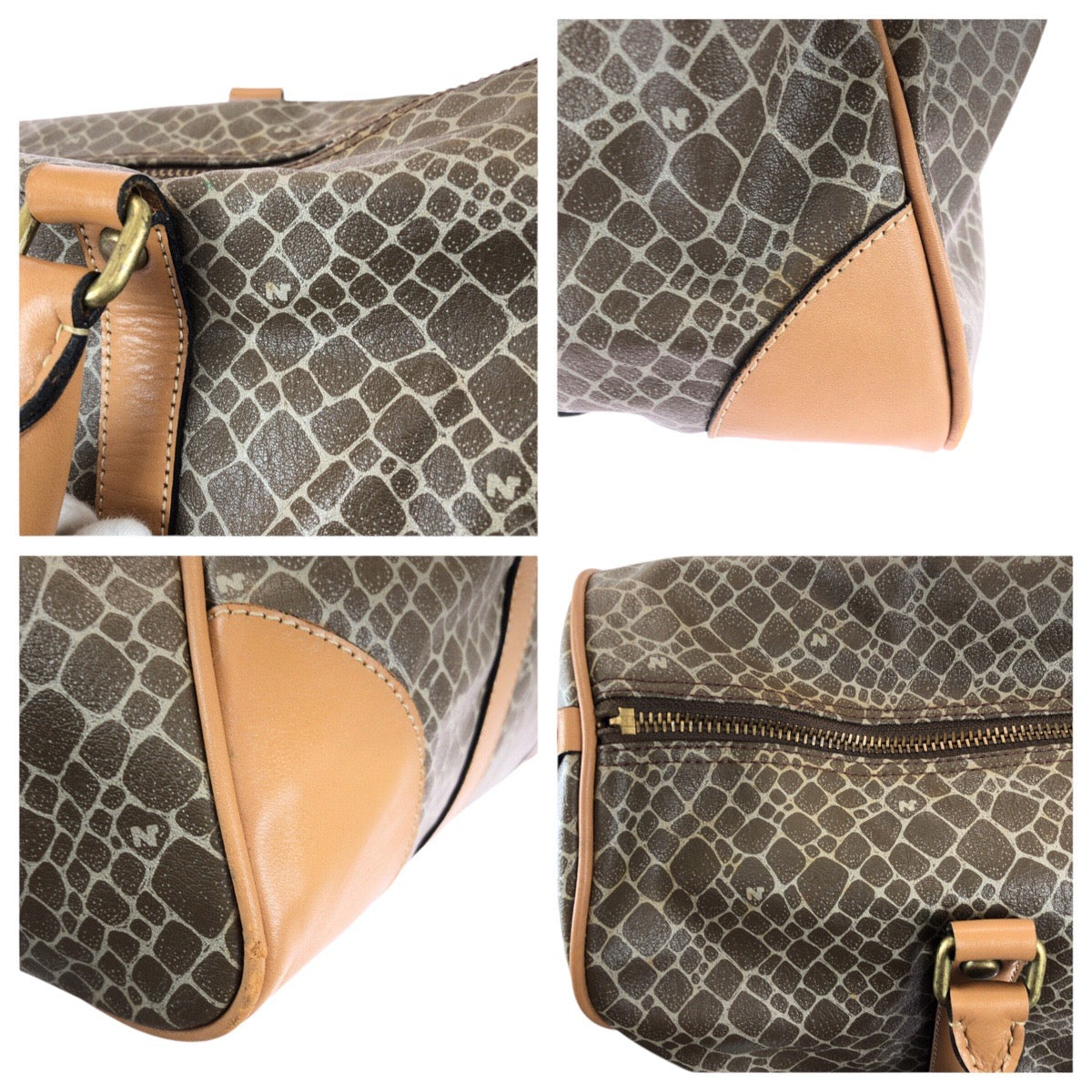 23007
NINA RICCI ニナリッチ ブラウン ゴールド金具 PVC / レザー ボストンバッグ ハンドバッグ レディース AB5