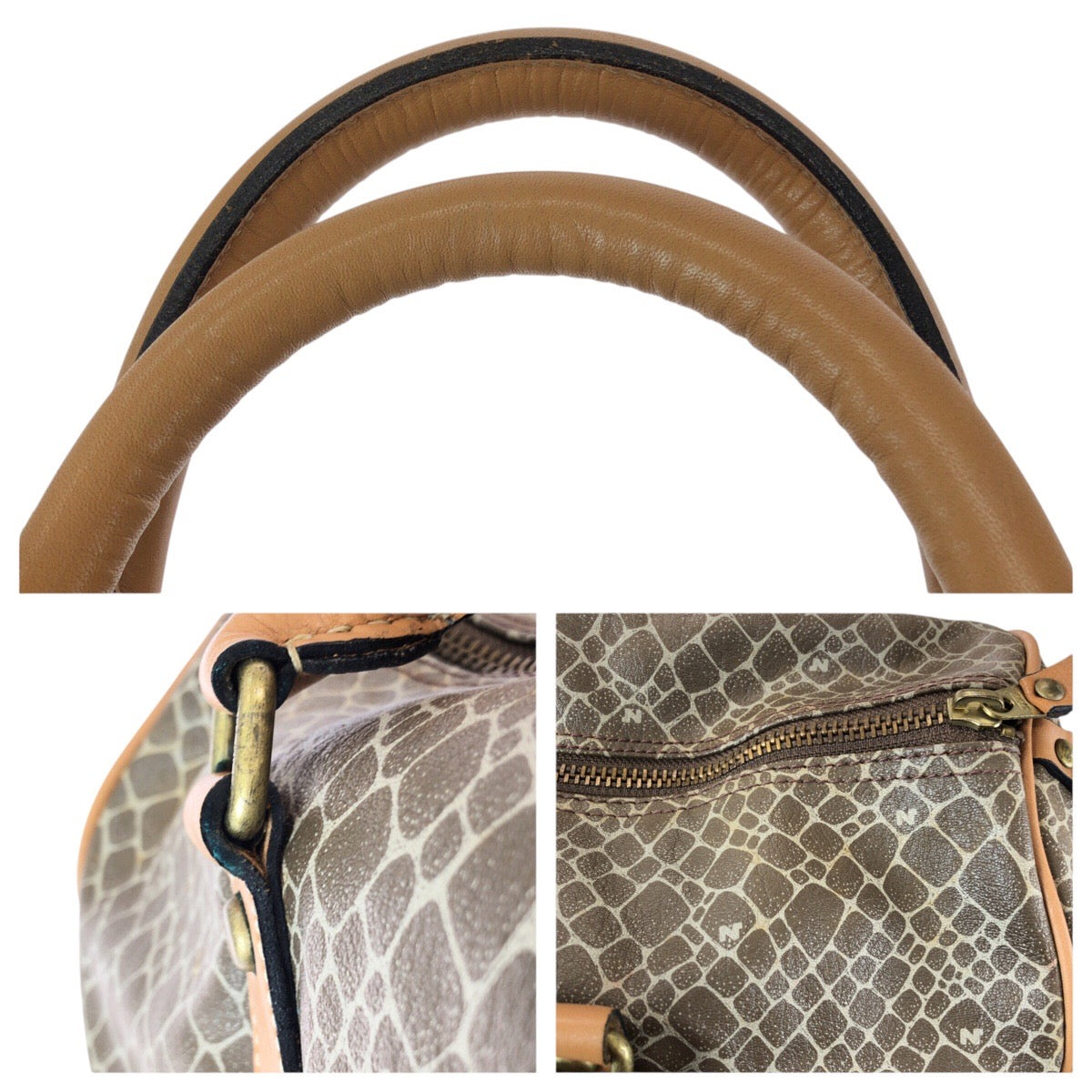 23007
NINA RICCI ニナリッチ ブラウン ゴールド金具 PVC / レザー ボストンバッグ ハンドバッグ レディース AB5