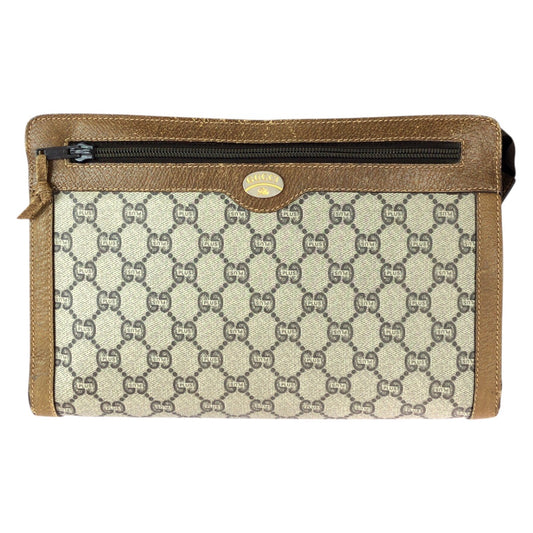 23020
GUCCI グッチ ヴィンテージ グッチプラス ベージュ ブラウン ゴールド金具 GGスプリームキャンバス クラッチバッグ セカンドバッグ ハンドポーチ メンズ B8