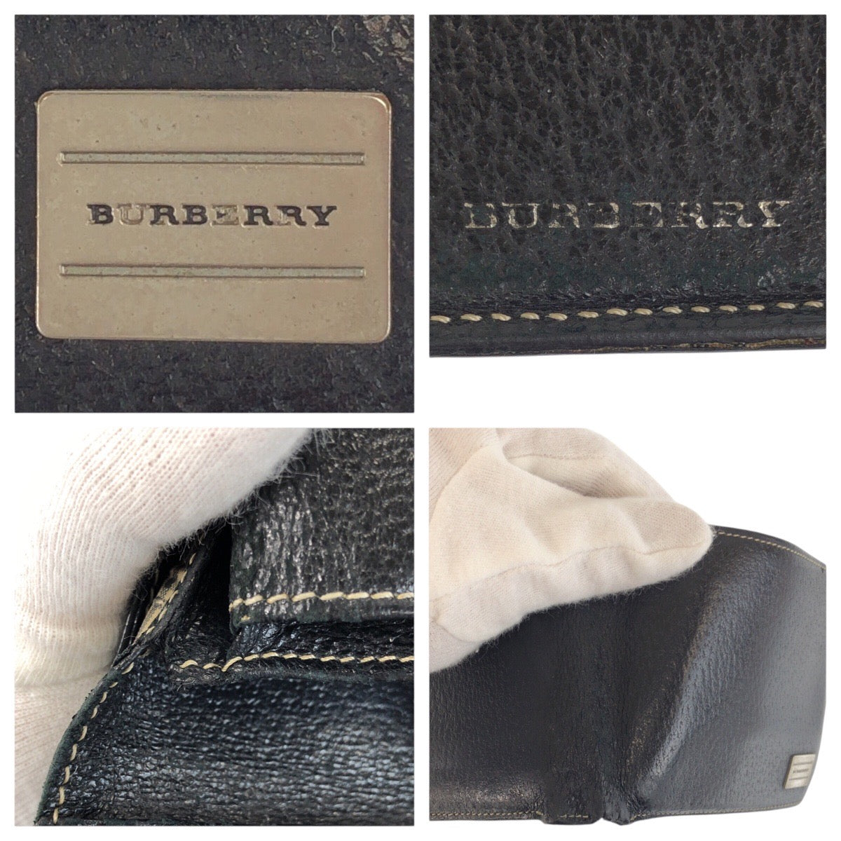 23025
BURBERRY バーバリー ブラック 黒 シルバー金具 レザー 折財布 コンパクトウォレット メンズ B5