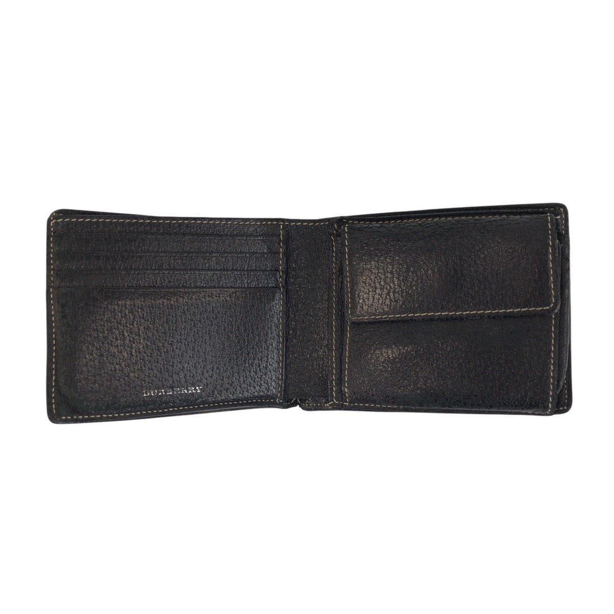 23025
BURBERRY バーバリー ブラック 黒 シルバー金具 レザー 折財布 コンパクトウォレット メンズ B5