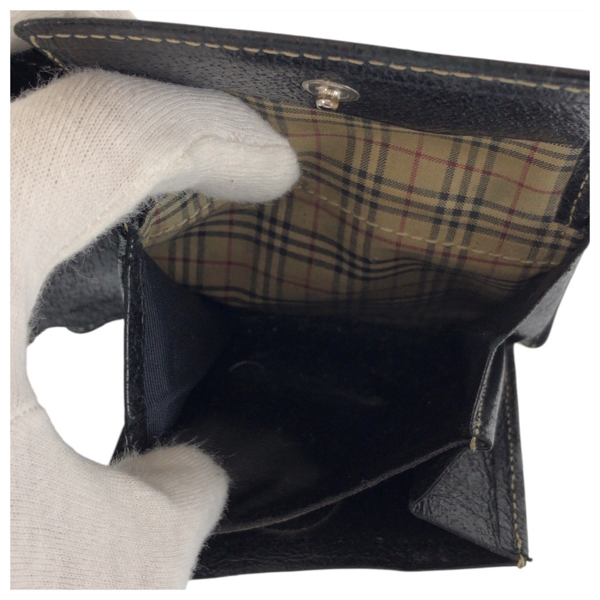 23025
BURBERRY バーバリー ブラック 黒 シルバー金具 レザー 折財布 コンパクトウォレット メンズ B5