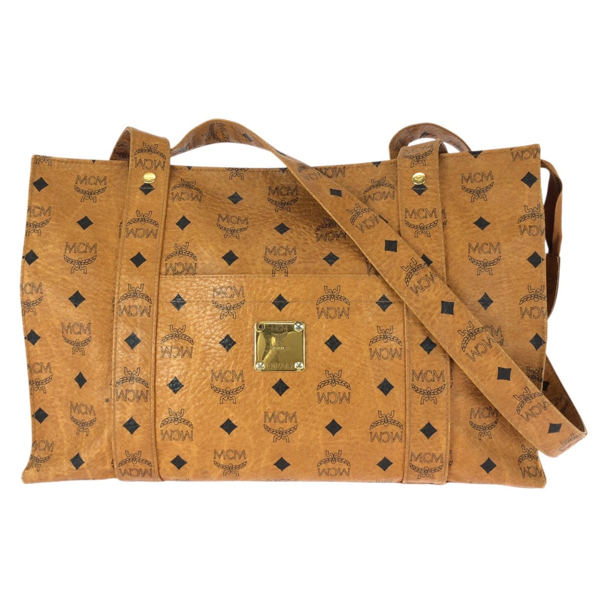 23033
MCM Vintage Visetos Brown Camel Gold Hardware PVC Shoulder Bag Tote Bag Ladies AB21