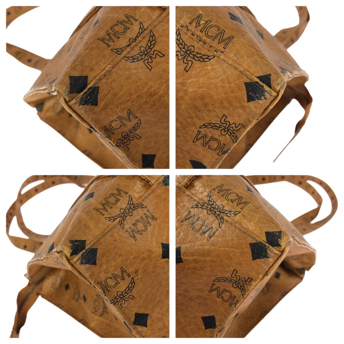 23033
MCM Vintage Visetos Brown Camel Gold Hardware PVC Shoulder Bag Tote Bag Ladies AB21