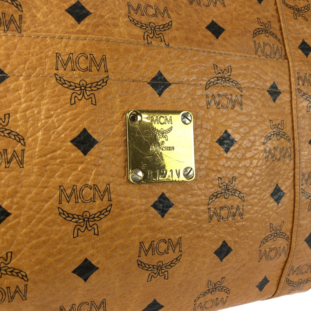 23033
MCM Vintage Visetos Brown Camel Gold Hardware PVC Shoulder Bag Tote Bag Ladies AB21