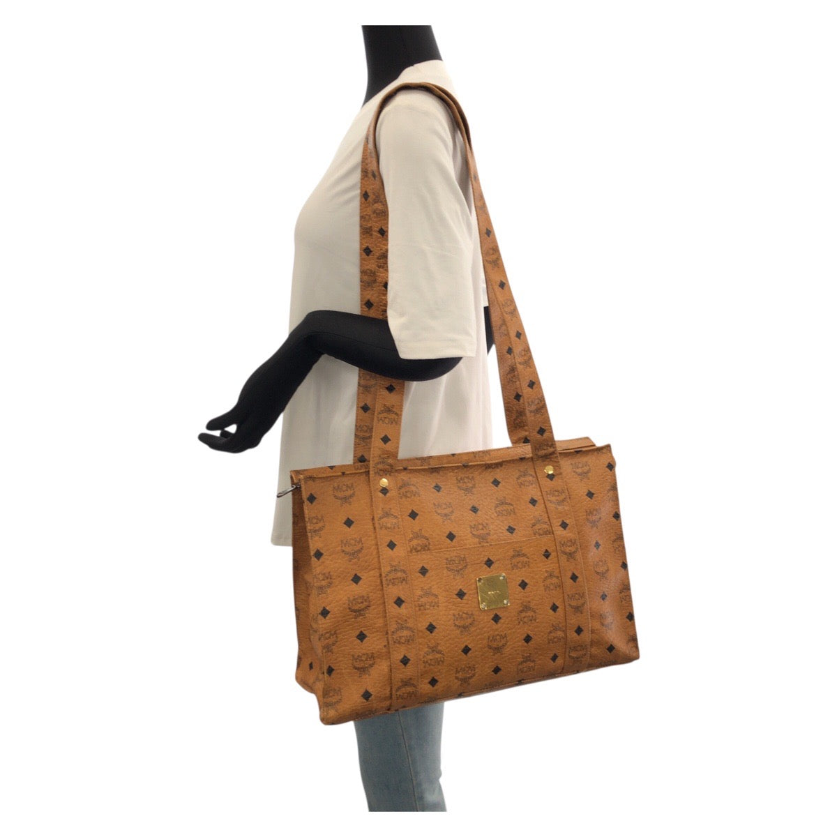 23033
MCM Vintage Visetos Brown Camel Gold Hardware PVC Shoulder Bag Tote Bag Ladies AB21